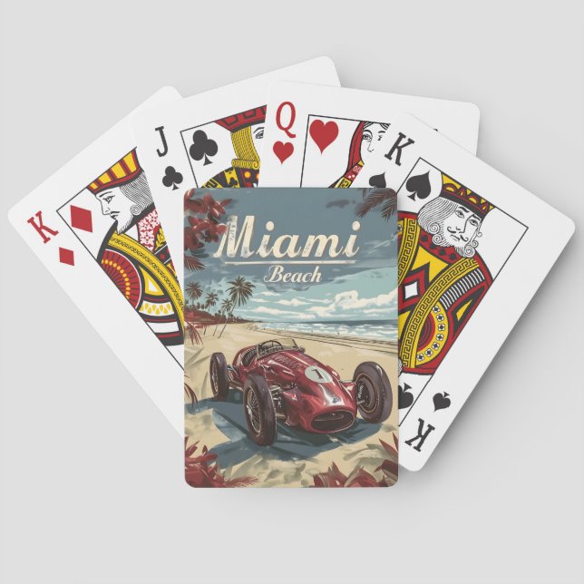 Miami Beach Vintager Rennwagen Spielkarten (Rückseite)