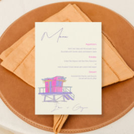 Miami Beach Watercolor Wedding Menu Menükarte