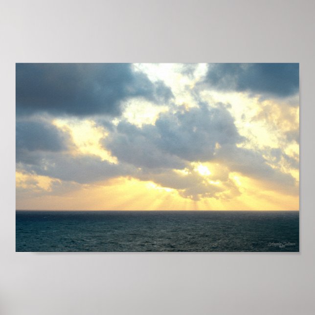 Miami Beach Yellow Sunrise Blue Ocean Landschaft Poster (Vorne)