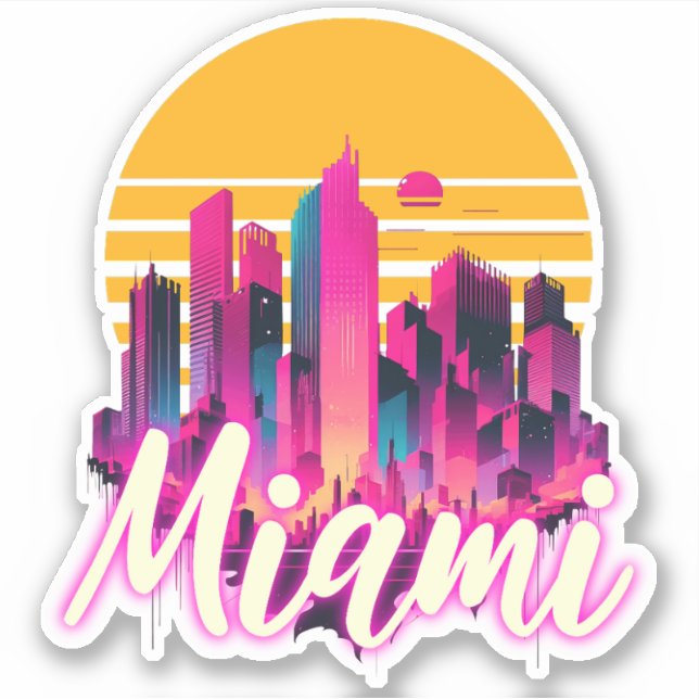 Miami bei Sonnenuntergang Aufkleber (Vorderseite)