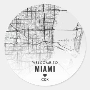 Miami City Map   Begrüßung Runder Aufkleber