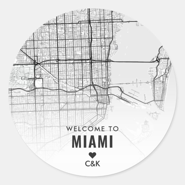 Miami City Map | Begrüßung Runder Aufkleber (Vorderseite)