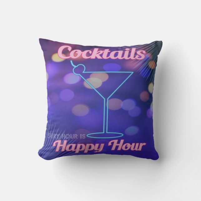 Miami Cocktail Party Neon Blue Pink Bar Sign aus d Kissen (Vorderseite)