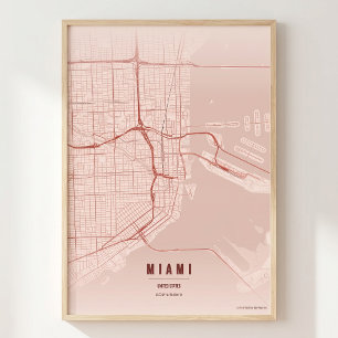 Miami Coral Print Florida Stadtplan Wandkunst Post Poster