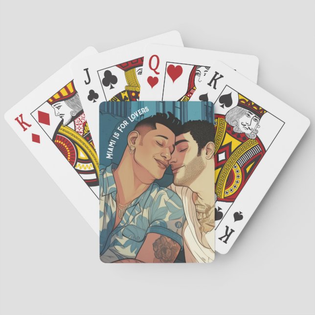 Miami Downtown Gay Men Cuddling Illustration Spielkarten (Rückseite)