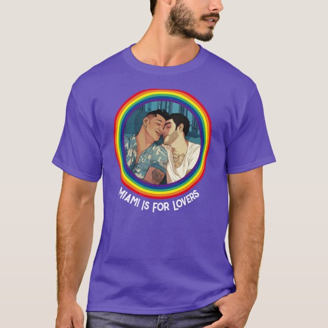 Miami Downtown Gay Men Cuddling Illustration T-Shirt (Vorderseite)