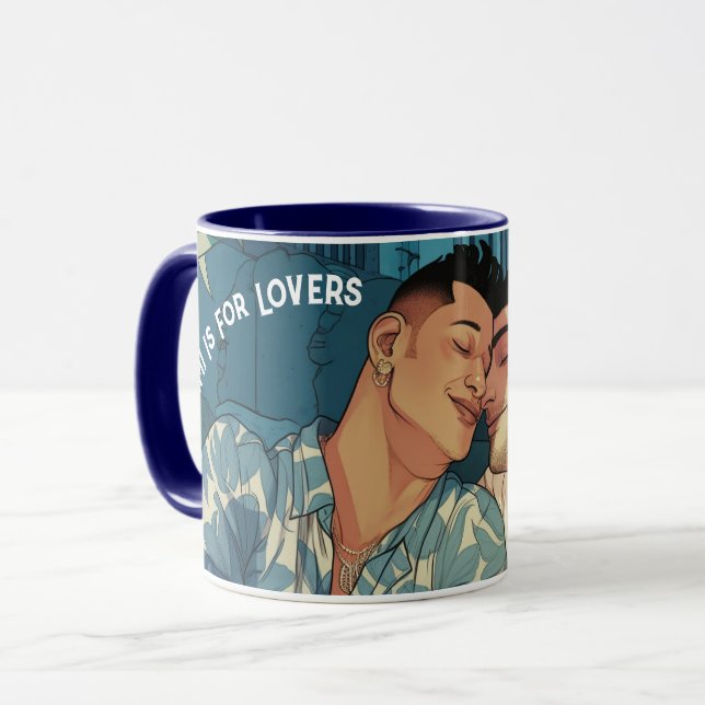Miami Downtown Gay Men Cuddling Illustration Tasse (Vorderseite Links)