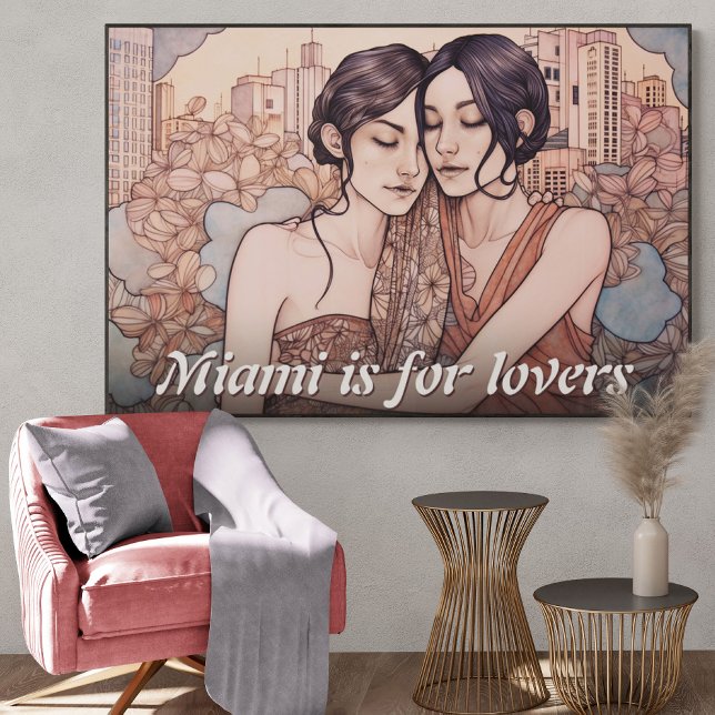 Miami Downtown Women Cuddling Lesbians Zeichnend Poster (Von Creator hochgeladen)
