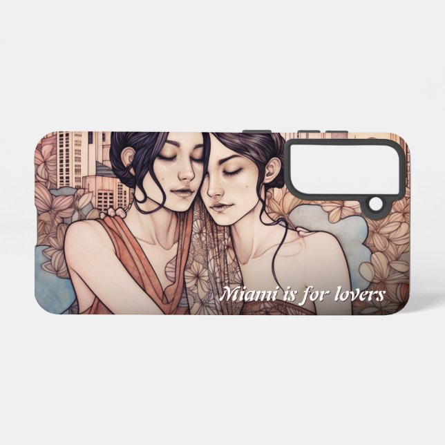 Miami Downtown Women Cuddling Lesbians Zeichnend Samsung Galaxy Hülle (Rückseite (Horizontal))