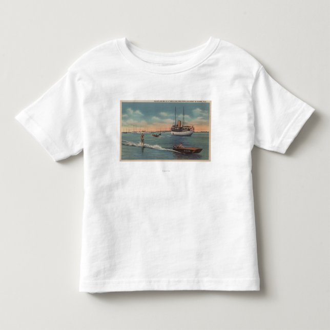 Miami, FL - Wasserski-Szene, hölzernes Boot Kleinkind T-shirt (Vorderseite)
