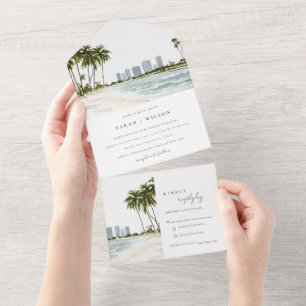 Miami Florida Aquarell Palm Landschaft Hochzeit All In One Einladung