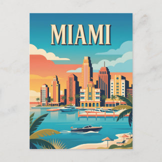 Miami Florida Art Deco Skyline Retro Reiseplakat Postkarte
