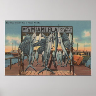 Miami, Florida - Aussicht auf Pier 5 mit Fisch Poster