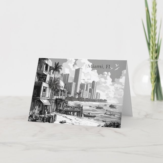Miami Florida Carte de voeux noir et blanc (Devant)