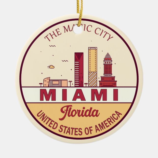 Miami Florida City Skyline Emblem Keramik Ornament (Vorne)