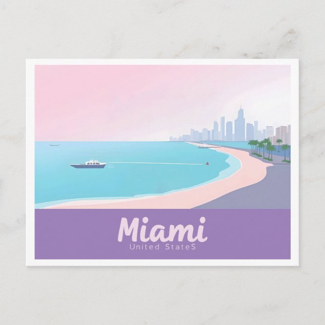 Miami Florida Coastline Citycape Pastel Travel Postkarte (Vorderseite)