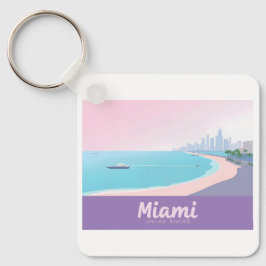 Miami Florida Coastline Citycape Pastel Travel Schlüsselanhänger
