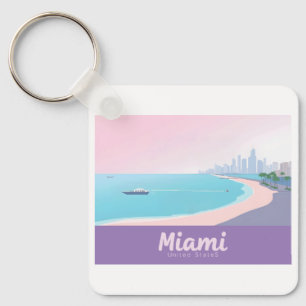 Miami Florida Coastline Citycape Pastel Travel Schlüsselanhänger