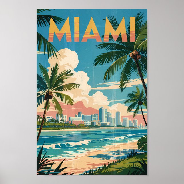 Miami Florida Illustration Kunst, Dichtung und Mus Poster (Vorne)