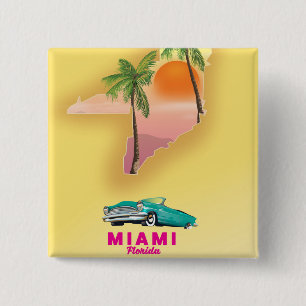 Miami Florida illustriertes Kartenposter Button