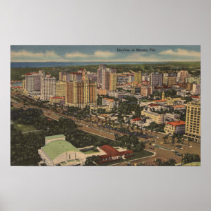 Miami, Florida - Luftaufnahme des Stadtzentrums Poster