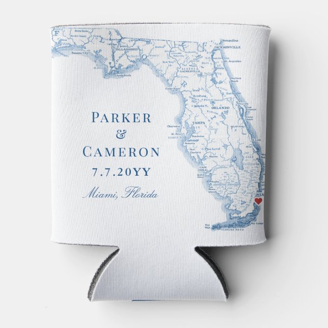 Miami Florida Map Elegant Wedding Favor Drink Dosenkühler (Vorderseite)