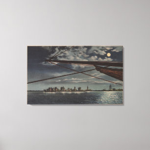 Miami, Florida - Moonlit Ansicht der Stadt über Leinwanddruck