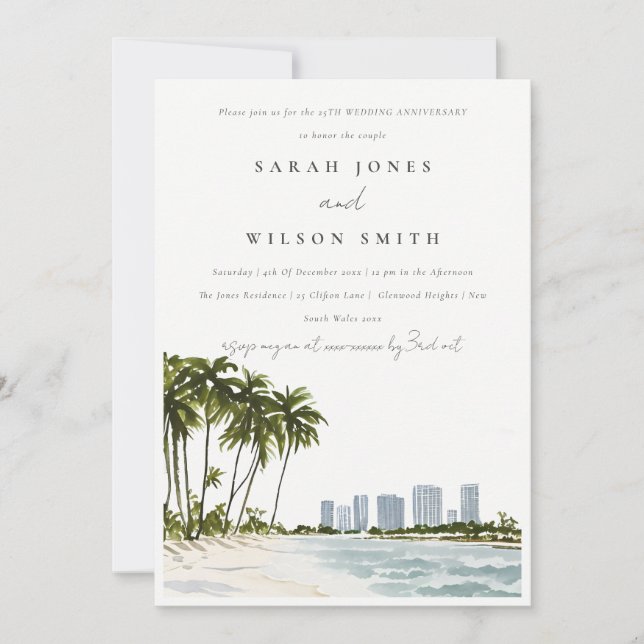 Miami Florida Palm Landschaft Hochzeit Jahrestag Einladung (Vorderseite)