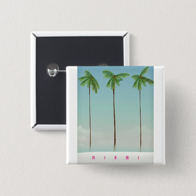 Miami, Florida Palm Reiseplakat. Button (Vorne & Hinten)