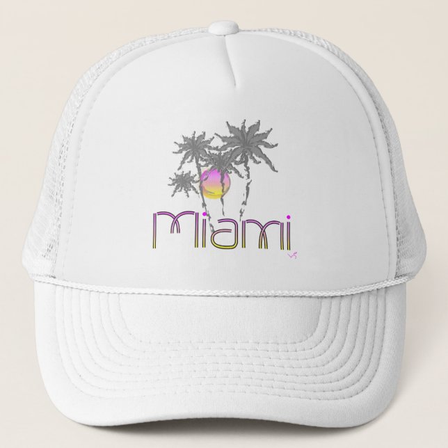 Miami, Florida Palms Moderner, Cool anpassbarer Hu Truckerkappe (Vorderseite)