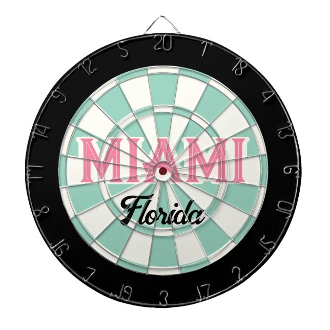 MIAMI Florida Pink Text Aquamarin Schwarz Dartscheibe (vorne)