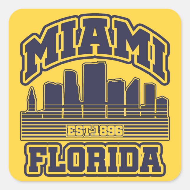 Miami, Florida Quadratischer Aufkleber (Vorderseite)