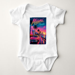 Miami Florida Retro-Neon-Sonnenuntergang Reise Baby Strampler