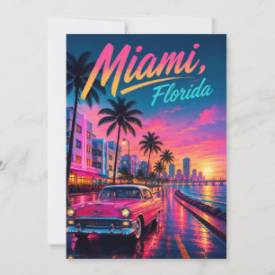 Miami Florida Retro Neon Sonnenuntergang Reise Einladung