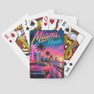 Miami Florida Retro-Neon-Sonnenuntergang Reise Spielkarten