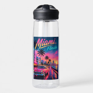 Miami Florida Retro-Neon-Sonnenuntergang Reise Trinkflasche