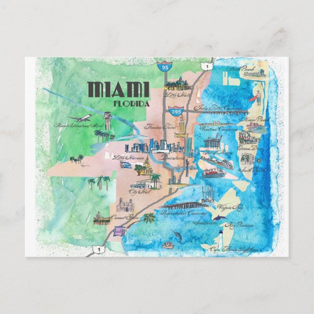 Miami Florida Retro Reiseplan Postkarte (Vorderseite)