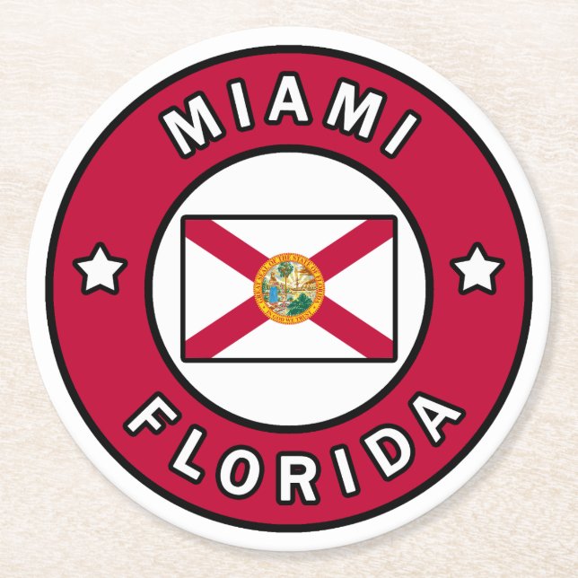 Miami Florida Runder Pappuntersetzer (Vorderseite)