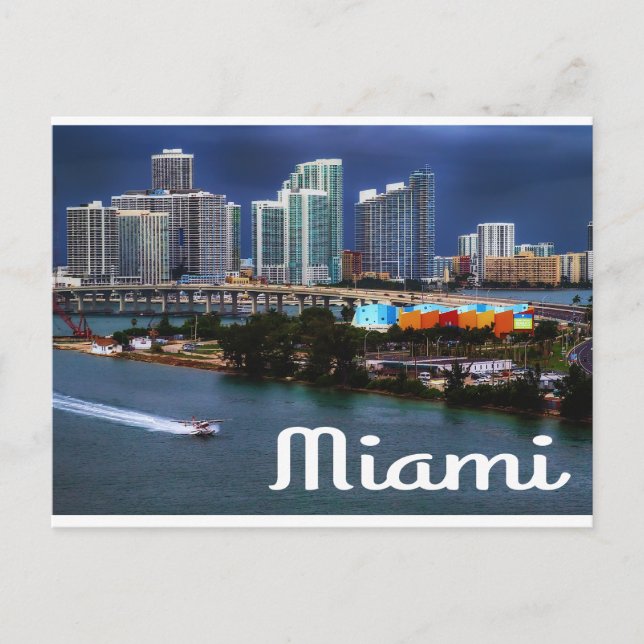 Miami Florida Skyline and Harbour At Night - USA Postkarte (Vorderseite)
