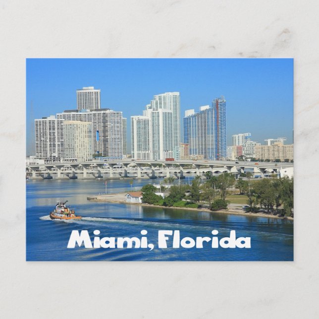 Miami Florida Skyline and Harbour - USA Postkarte (Vorderseite)