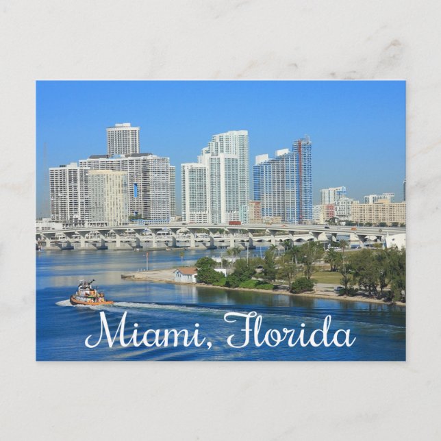 Miami Florida Skyline and Harbour - USA Postkarte (Vorderseite)
