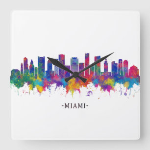 Miami Florida Skyline Quadratische Wanduhr