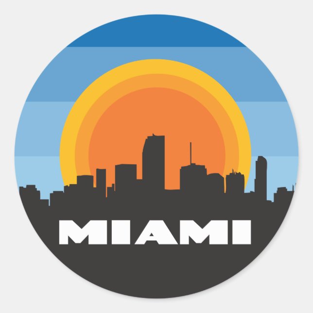 Miami Florida Skyline Retro Style Schlüsselanhänge Runder Aufkleber (Vorderseite)