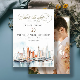Miami Florida Skyline Watercolor Foto Wedding Save The Date