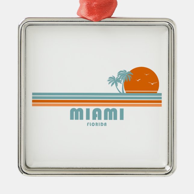 Miami Florida Sun Palm Trees Ornament Aus Metall (Vorne)