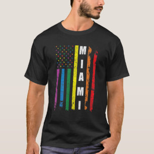 Miami Florida Us American Flag Rainbow Gay Lgbt Pr T-Shirt