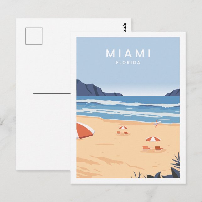 Miami Florida USA Berühmter Platz Illustration Postkarte (Vorne/Hinten)