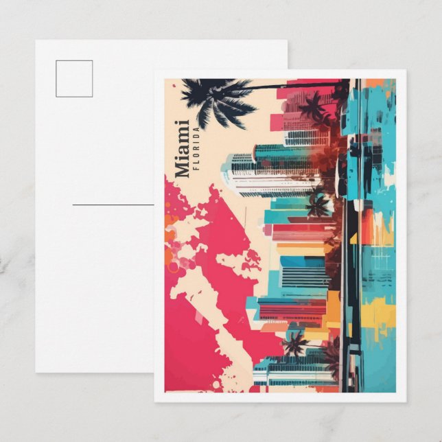 Miami Florida USA Pop Art Travel Illustration Postkarte (Vorne/Hinten)