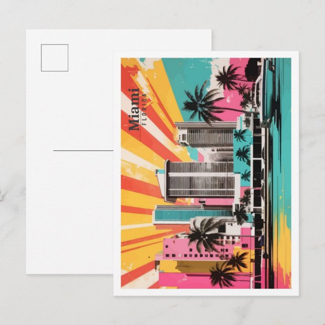 Miami Florida USA Pop Art Travel Illustration Postkarte (Vorne/Hinten)