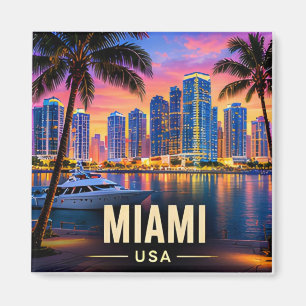 Miami Florida USA Skyline Strände Tropische Nachtl Magnet
